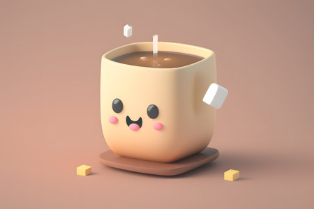 Coffee cup character with smiley face. 3D renderingの写真素材