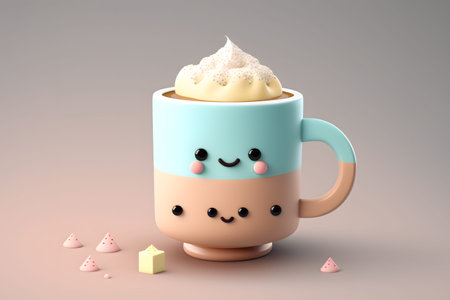 Coffee mug with whipped cream, 3d render illustration.