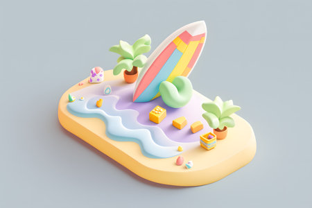 Surfboard on the beach. 3d isometric vector illustration.の写真素材