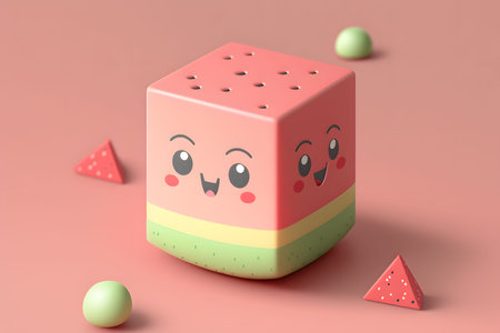 3d rendering of a piece of cake with a watermelon on topの写真素材