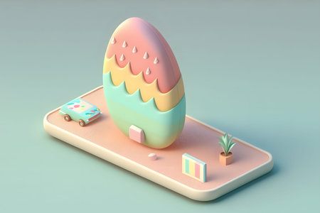 Easter egg on a mobile phone. 3d render illustration.