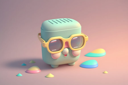 3d rendering of a cute cartoon character with glasses on colorful background