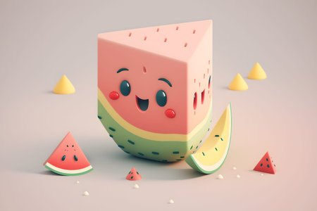 Funny watermelon with watermelon slices. 3d illustration.