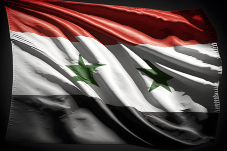 Syria flag waving in the wind on dark background. 3d rendering.の写真素材