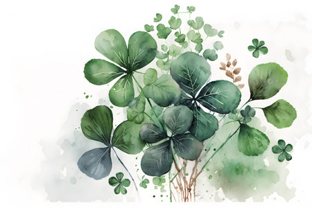 Watercolor illustration of four leaf clover. Watercolor painting.