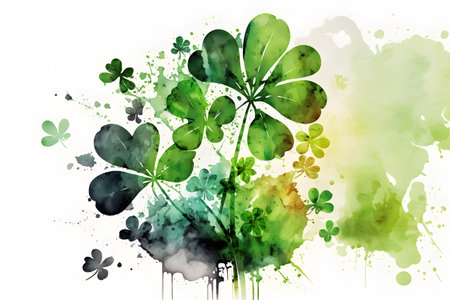 Watercolor background with clover leaves. St. Patrick's Day.の写真素材