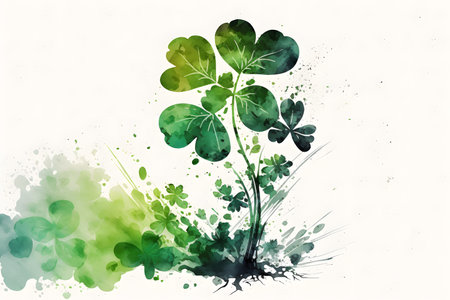 Watercolor illustration of clover leaves. St. Patrick's Day.の写真素材