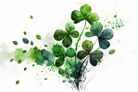 Watercolor illustration of four leaf clover. St. Patrick's Day.の写真素材