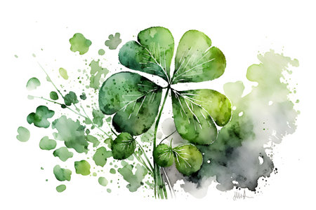 Watercolor four leaf clover. St. Patrick's Day background.の写真素材