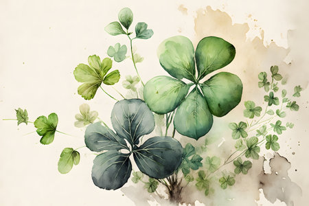 Watercolor illustration of green clover leaves. Watercolor background.の写真素材