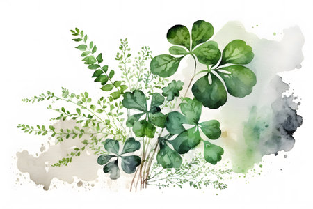 Watercolor illustration of clover leaves. Hand painted watercolor illustration.の写真素材