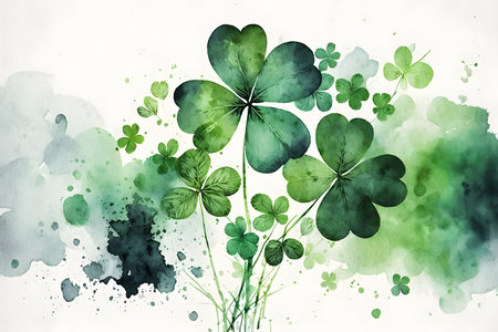 Watercolor background with clover leaves. St.Patrick's Dayの写真素材