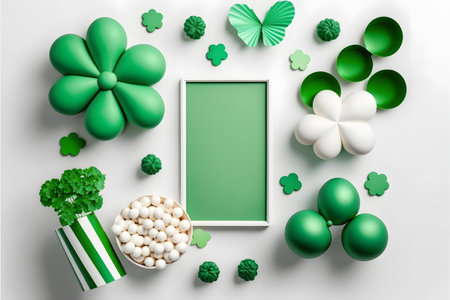 Green frame with shamrocks and candies. 3d renderingの写真素材