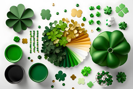 St. Patricks Day background with shamrocks and green leaves. 3d illustrationの写真素材