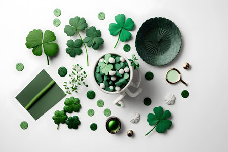 St. Patrick's day composition on white background. Flat lay, top viewの写真素材