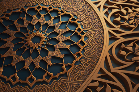 3d illustration of islamic pattern background in gold color.の写真素材