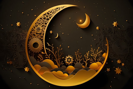 Halloween background with moon and stars. Vector illustration. Eps 10の写真素材