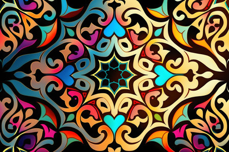 Colorful abstract ethnic patterned background. Arabesque vector ornament.の写真素材