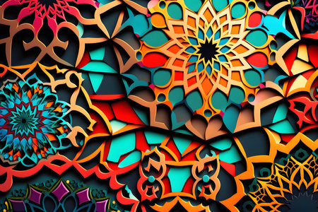3d rendering, abstract geometric background, arabesque pattern, digital illustration.の写真素材