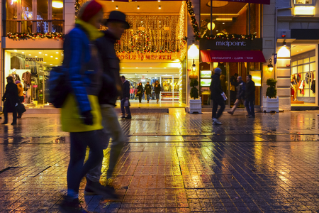 Istanbul, Turkey - December 21, 2012: Istiklal Avenue in the Beyoglu district of Istanbul. Istiklal Street is the most popular streets of Istanbul. Istiklal street, cafes, bars, restaurants, shopping centers and historical texture with a 24-hour entertainのeditorial素材