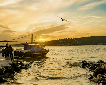 Istanbul, Turkey - March 28, 2015: Istanbul bosphorus sunset coast, worth a beautiful image.のeditorial素材