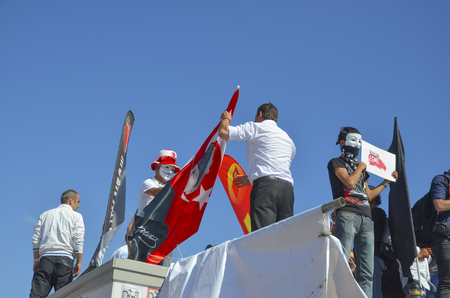 Istanbul, Turkey - June 9, 2013: A view from the protests in Taksim square.?t has StartEd action against the construction of a shopping center instead of cutting trees in Gezi Park in Istanbul. A large portion of Turkey spreads. wave of Demonstrations andのeditorial素材