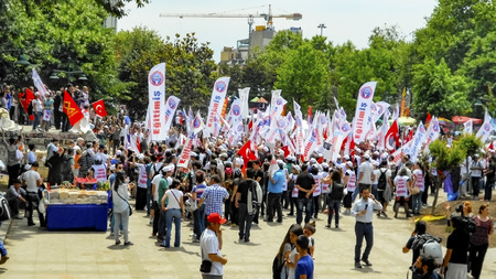 Istanbul, Turkey - June 5, 2013: Taksim Gezi Park protests and Events. Taksim Gezi Park project actions. change in response to the wave of Demonstrations and civil unrest in Turkey beg on 28 May 2013. Initially to contest the urban development plan for Isのeditorial素材
