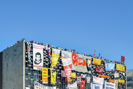 Istanbul, Turkey - June 9, 2013: A view from the protests in Taksim square.?t has StartEd action against the construction of a shopping center instead of cutting trees in Gezi Park in Istanbul. A large portion of Turkey spreads. wave of Demonstrations andのeditorial素材