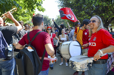 Istanbul, Turkey - June 9, 2013: Taksim Gezi Park, which support the protesters marching band music. A wave of demonstrations and civil unrest in Turkey began on 28 May 2013, initially to contest the urban development plan for Istanbul's Taksim Gezi Park.のeditorial素材