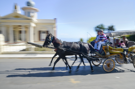 Istanbul, Turkey - September 29, 2013: Buyukada Phaeton carriage (panning camera) in .Buyuka Princes' Islands, also known as Istanbul is the largest to the islands off of the coast. Buyukada motor vehicle is not being used, such as the Phaeton carriage taのeditorial素材