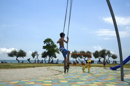 Istanbul, Turkey - June 4, 2016: summer residence of Syrian refugees Istanbul, Kucukcekmece Violet coast. According to the surrounding residents say Â refugee families are using the beach as a permanent residence.のeditorial素材