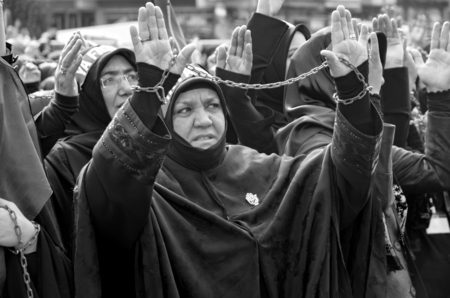 Istanbul, Turkey - November 3, 2014: Universal Ashura Mourning Ceremony. Mourne ashura. Universal Day of Ashura Ceremony, was held in Istanbul to commemorate the martyrdom of Husain ibn Ali, the grandson of the Prophet Muhammad and his 71 friends.のeditorial素材