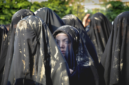 Istanbul, Turkey - October 11, 2016: Day of Ashura Mourning ceremony in Turkey.Caferis take part in a mourning procession marking the day of Ashura in Istanbul's Halkali region, Turkey on October 11, 2016. Caferi Muslims are observing the Ashura, the tenのeditorial素材