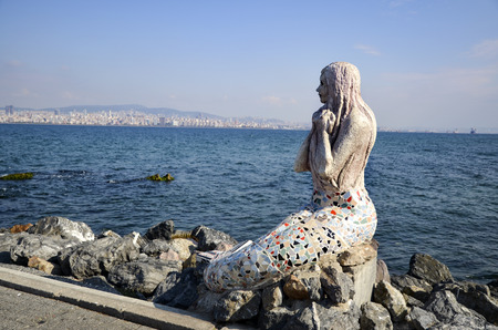 Istanbul, Turkey - October 30, 2016: Mermaid statue on the island of Buyukada, One of the Prince Islands.by Painter Sculptors Feryal Taneri Mermaid statue made in 2014.のeditorial素材