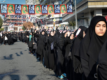 Istanbul, Turkey - October 11, 2016: Turkish Shia girls takes part in an Ashura parade in Istanbul's...