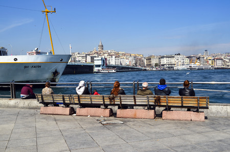 Istanbul, Turkey - March 29, 2013: Istanbul Sea of Marmara, the Golden Horn, Galata Tower and Cityscape.のeditorial素材