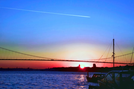 Istanbul Bosporus sunset. Turkey Bosphorus 15th July Martyrs Bridge