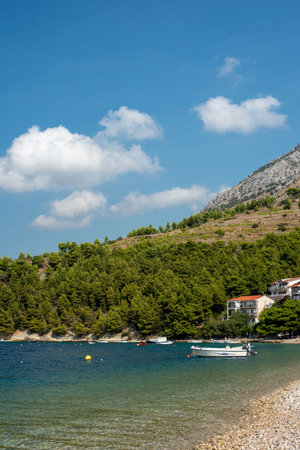 Sunny beaches of StaniÄi, Croatia, with clear azure waters and sandy shores, capturing perfect coastal beauty.の写真素材