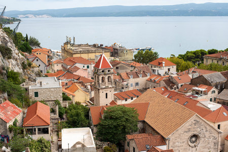 View over the historic town of Omis from Peovica Fortress, Croatia, capturing stunning Adriatic...