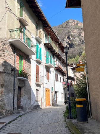Pont-Saint-Martin, charming Italian town with historic Roman bridgeの写真素材
