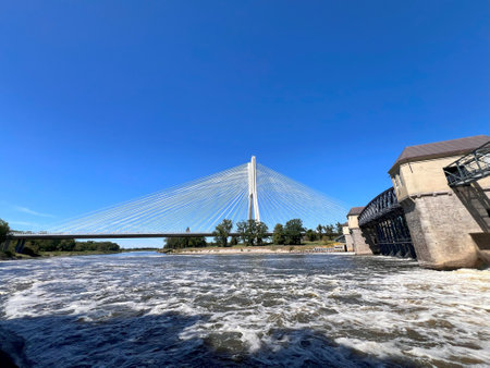 RÄdziÅski Bridge and dam in WrocÅaw, Polandの写真素材