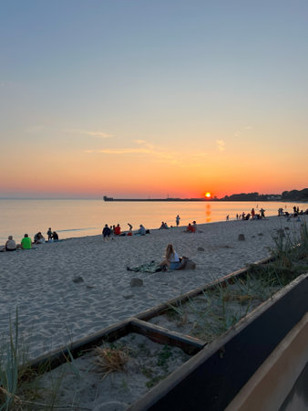 Sunset over the beach on Hel Peninsula, Polandの写真素材