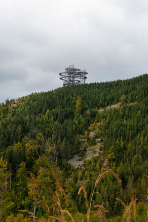 Sky Bridge 721 in DolnÃ­ Morava, Czechia, spanning forested valleyの写真素材