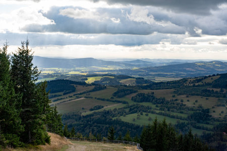 Mountain landscape of DolnÃ­ Morava, Czechia, lush and panoramicの写真素材
