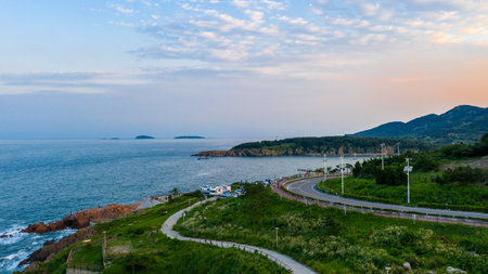 Scenery of the Huanhai Highway in the West Coast New Area of Qingdaoの写真素材