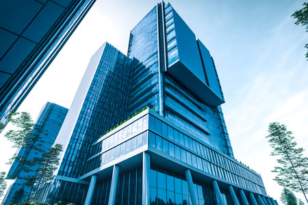 modern office building in hongkong,blue toned imageの素材