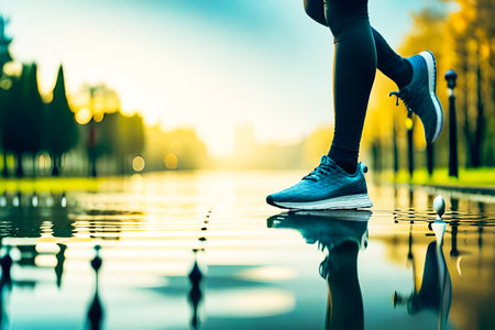 Runner athlete running on city road. woman fitness jogging workout wellness concept.の素材