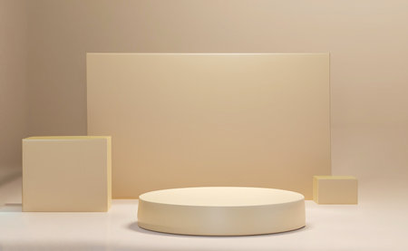 3d render of abstract minimal geometric forms. Glossy white podium for your design.の素材