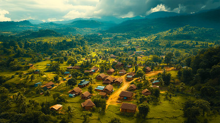 Village in the mountains, aerial view. Bali, Indonesiaの素材
