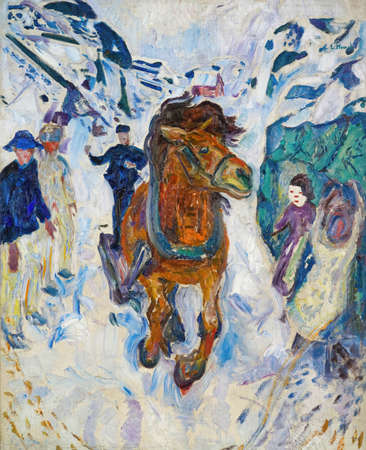 Edvard Munch, galloping horse is an oil painting on canvas 1910 - by Norwegian painter Edvard Munch  (1863â1944).のeditorial素材